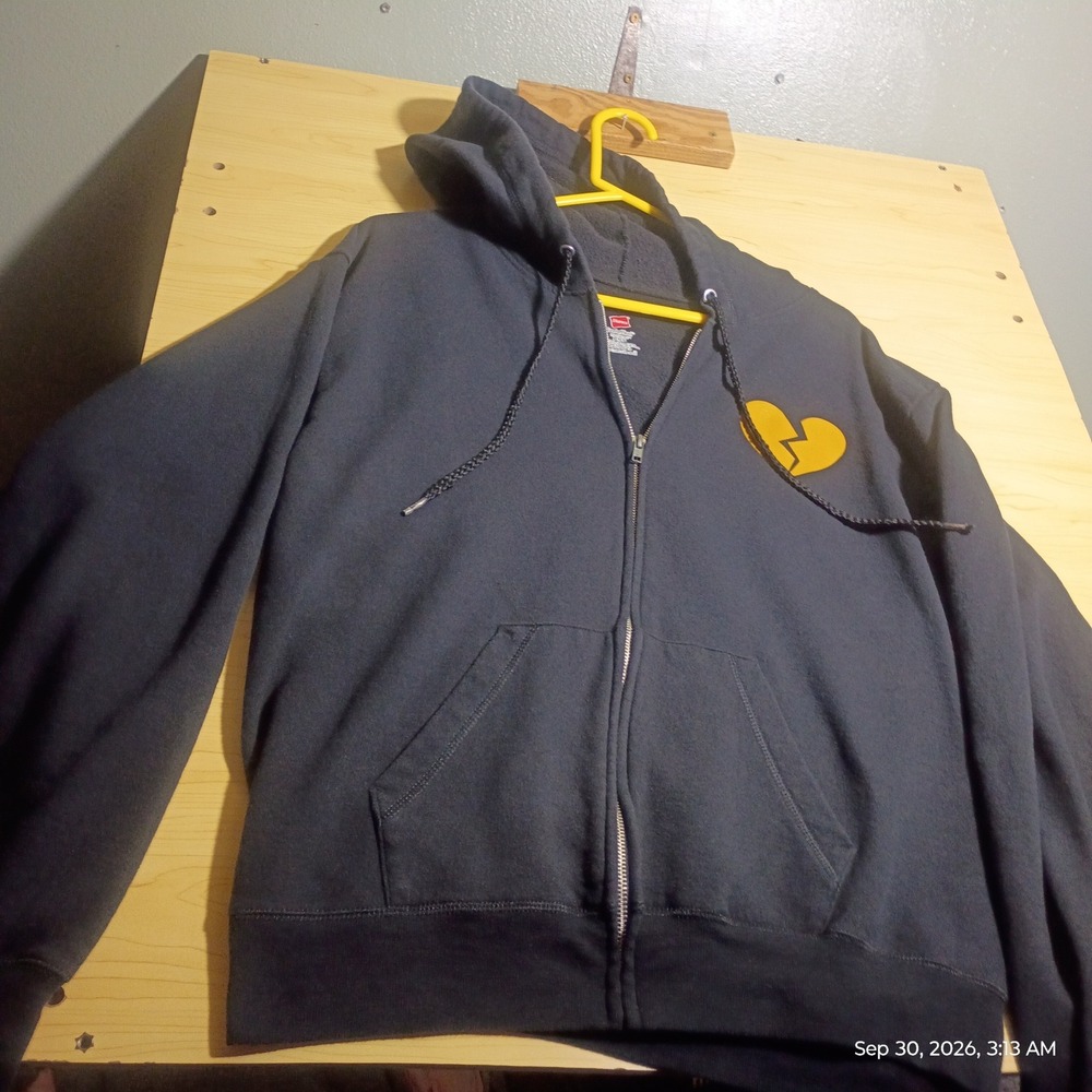 Hanes Zip Hoodie Women Medium Black Heartbreakers Graphic LTime Yellow Heart